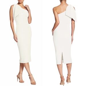 NEW DRESS THE POPULATION Off White TIFFANY One Shoulder BOW Sheath Midi DRESS